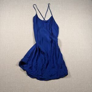Vintage 90's SILK Slip Dress Long Flowy Full length M NAVY BLUE